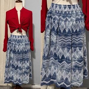 6th & Lane Blue Tie Dye Geometric Embroidered Midi Skirt Pockets Womens 18/20